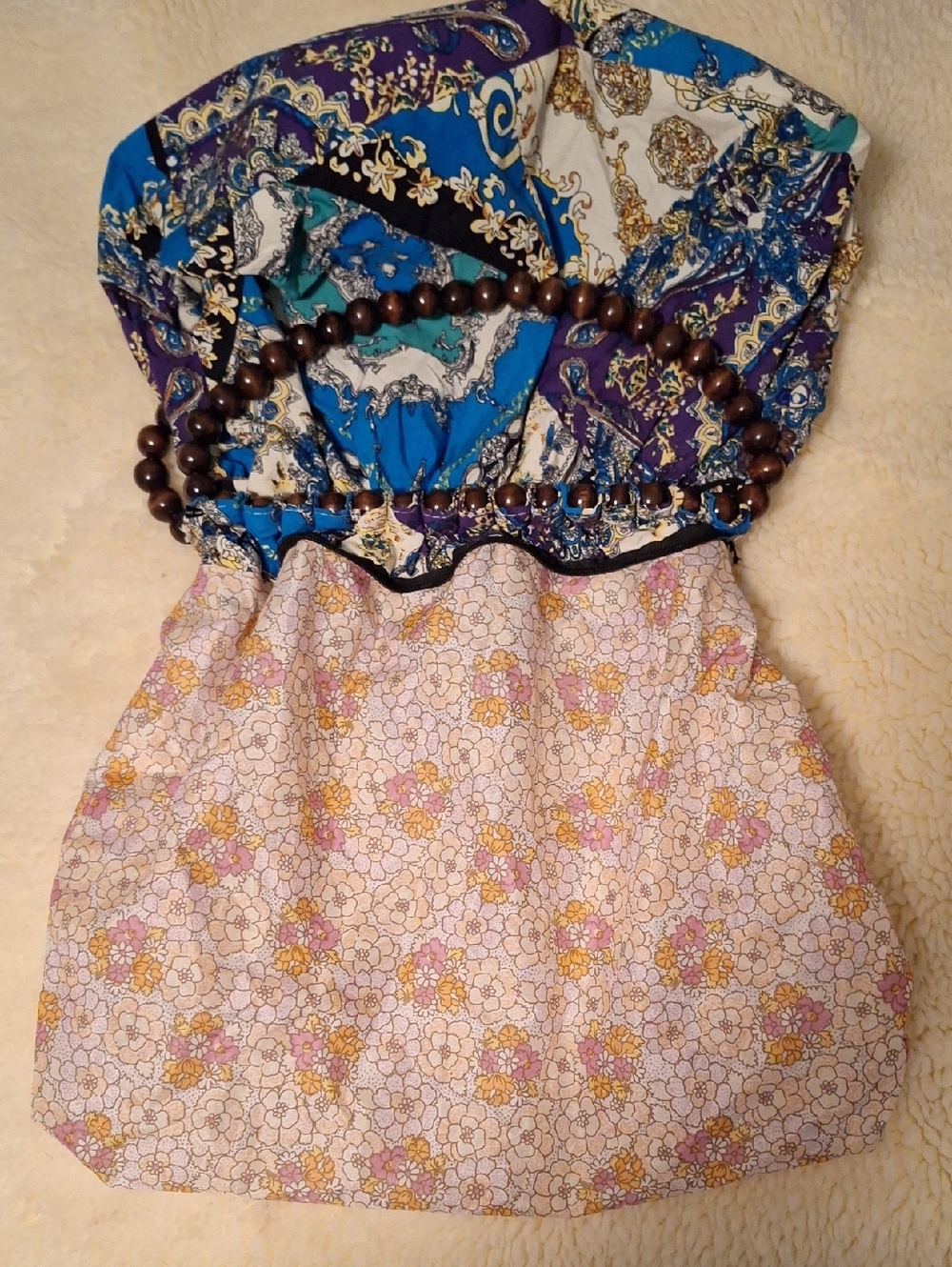HAND CRAFTED Bohemian Patch work Beaded Handle HAND Bag - Blue & Purple - Picture 10 of 14